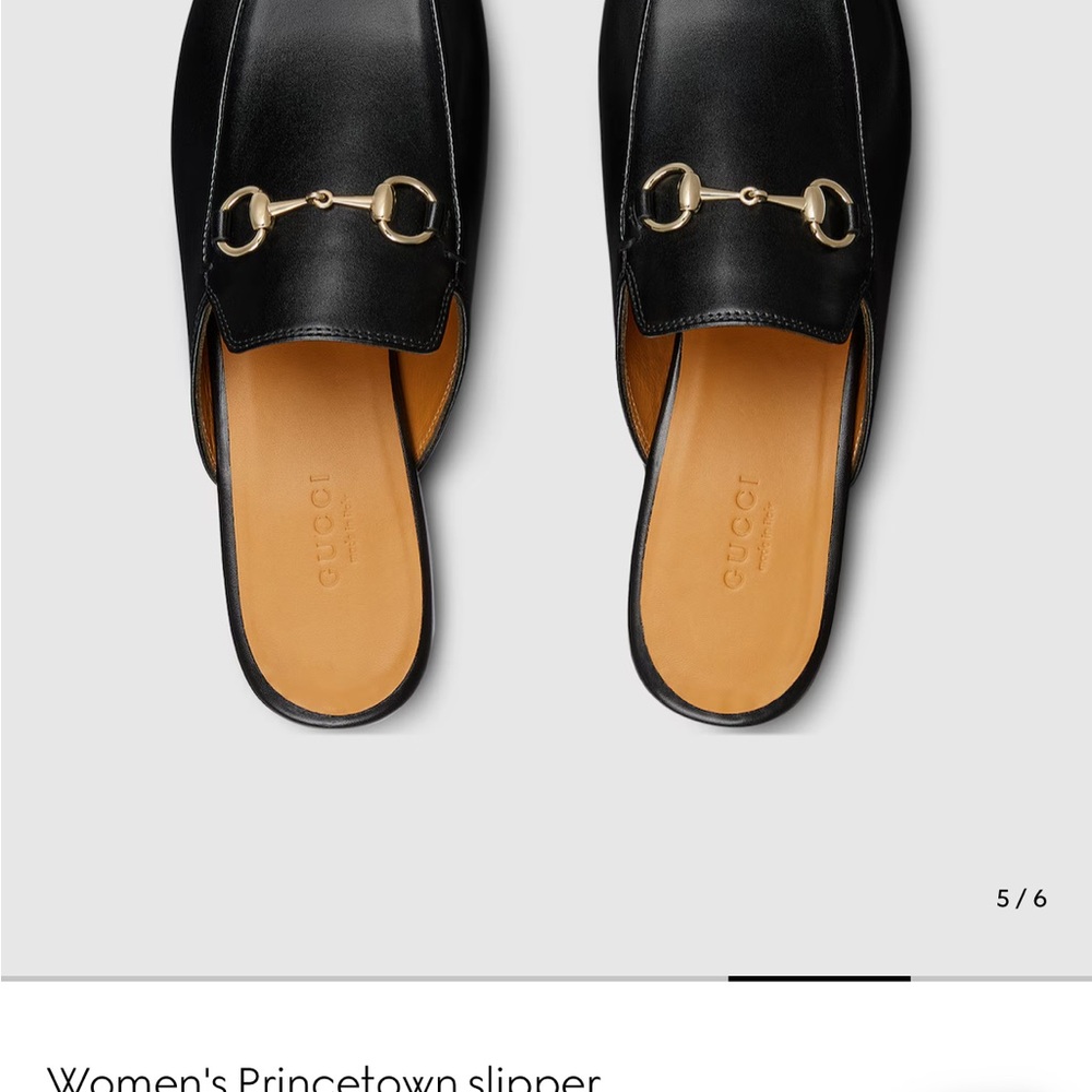 Gucci Black Princetown Leather Mules with Gold Hardware